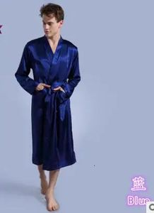 Męskie szaty 1PCS/LOT DŁUGO szaty sztuczne jedwabne miękkie domowe szlafroki plus rozmiar S-xxl dla mężczyzn Kimono Solidne szaty Mężczyzna satynowa piżama 231127