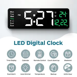 Wall Clocks Remote Control Digital Clock Large Number Alarm Date Display Acrylic