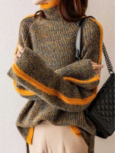 女性のセーター女性ファッション秋の冬冬の怠zyな風ニットルーズプルオーバー長袖タートルネックレディース特大のパッド入りセータープルオーバーZLN231127