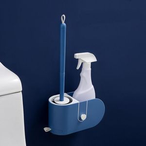 Borstar toalettborste med hållare Set Soft TPR Silicone Brush Head Wallmontered toalettrensare förvaringslåda Hållbara badrumstillbehör