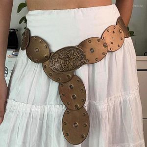 Belts Xingqing PU Leather Wide Waist Belt Disc Disk Link Vintage For Pants Jeans Dresses