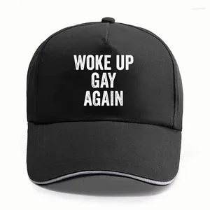 Ball Caps Woke Up Gay Again Baseball Cap Funny LGBTQ Quotes Humor Y2k Retro Hats Casual Unisex