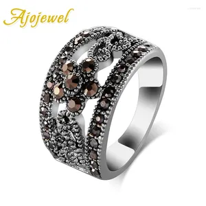 Cluster Rings Ajojewel #6-10 Selling Fashion Jewelry Black CZ Flower Vintage Retro Ring Women