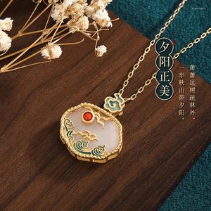 Chains Brass Gold-Plated Synthetic Jade Safety Lock Pendant Enamel Epoxy Technology Clavicle Chain