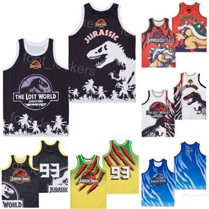 Basketbalfilm Bowser Castle Jerseys 93 Jurassic Park The Lost World TV-serie Retro HipHop Teamsport Allemaal gestikt Puur katoen Ademend Middelbare School Universiteit