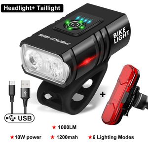 Bike Lights Bike Light T6 LED Bicycle Light USB Rechargeable 6 Modes Multifunction Bike Flashlight Bicycle Light Set Luces Para Bicicleta P230427