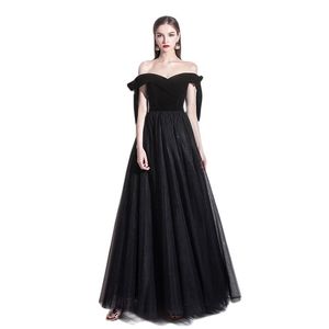 JEHETH Abiti da sera in tulle con top in velluto con spalle scoperte Abiti da ballo con scollo a cuore Abiti da sera con fiocco