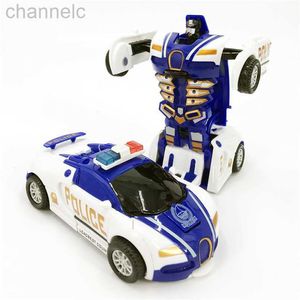 Diecast Model Cars One-key Automatic Transform Robot Toy For Boys Children Plastic Funny Action Figures Deformation Vehicles Kid