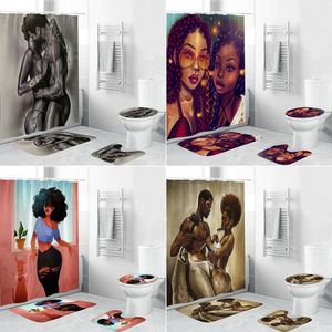 Curtains Afro Lover Sexy Girl Shower Curtain Set Bath Mats Rugs African Women Black Man Bathroom Curtains Antiskid Carpet Toilet Cover