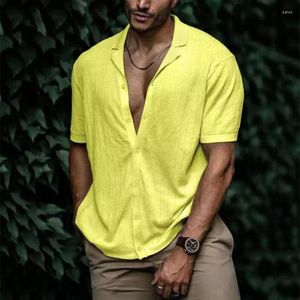 Camisas casuais masculinas Coloques vintage abotonaram mass de homem sólido 2023 primavera no verão Manga curta tops soltos mass de camisa masculina moda