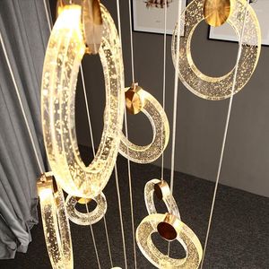 Chandeliers Circle Led Villa Living Room Stair Loft Crystal Hanging Home Decor Bedroom Dining Interior Lamp Pendant Lights