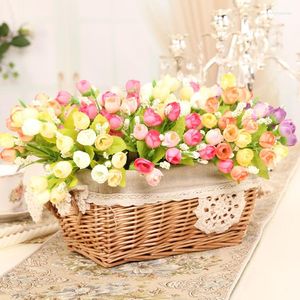 Decorative Flowers (1 Bunch/15Heads) QQ Rose Buds Artificial Simulation Flower Home Party Wedding Decoration Plant Potted Plants