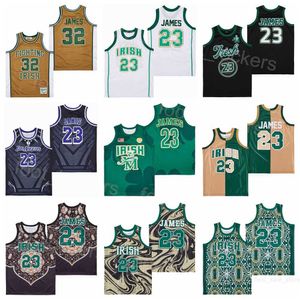 Basquete LeBron James High School Jerseys 23 St. Vincent Mary Fighting Irish Marble Crown Retro Black Brown Green Team Stitching Sport Breathable Alternate Moive