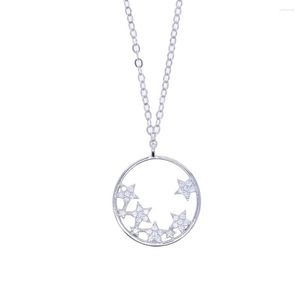 Chains 2023 Christmas Gift 925 Sterling Silver Jewelry Geometric Round Pendant Inner Set Multi Piece CZ Star Necklace For Girl