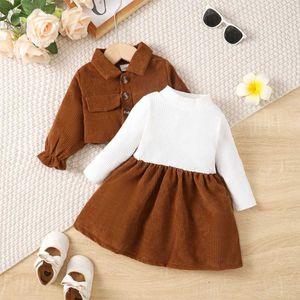 Set di abbigliamento Anno Neonato Bambina Primavera Autunno Inverno Cappotto con colletto a maniche lunghe con abito a collo alto Set di moda in velluto a coste