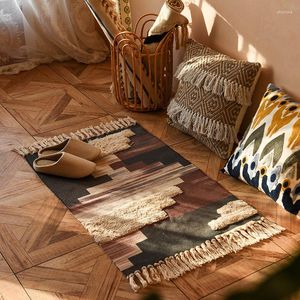 Carpets Minimalist Style Tassel Weave Carpet Fashion Printing Home Office Linen Floor Decor Rug Door Foot Mats For Bay Window Bedside