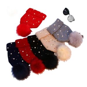 Jul gamla flickor stickade hatt barn nit pärlor pärlor bonnet hatt barn stor pompon beanie vinter kvinnor tjockare stickade varma mössor j1340