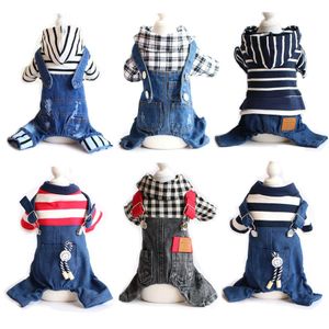 Pagliaccetti Moda Righe Denim Tuta per cani Cucciolo Gatto Jeans Tuta Quattro gambe Tuta Abbigliamento per cani Yorkies Chihuahua Cappotto da cowboy