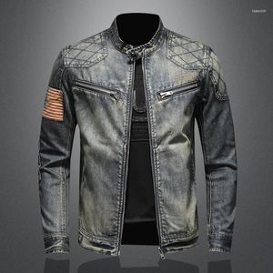 Herrjackor motorcykel denim jacka män oss flagga lapp kappa stativ krage broderi jeans casual outwear droppe