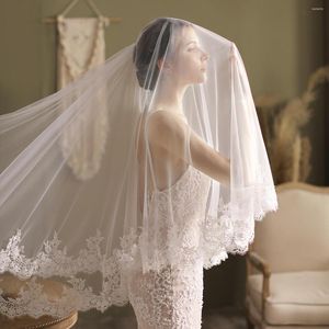 Bridal Veils Wedding Gown Exquisite Water Soluble Lace Trim Double Layer Hair Comb Veil