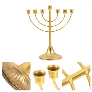 Kerzenhalter jüdischer Inhaber Hanukka Menorah 7 Branch Traditionelle Candelabra Retro Decortick Metal Stand