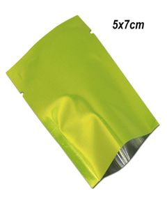 5x7 cm 200pcsLot Varejo Verde Top Aberto Saco Mylar com Selo Térmico com Entalhe Pequenas Bolsas de Vácuo de Folha de Alumínio para Baggies de Folha de Amostra 2052271