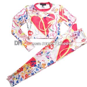 Coração estampado esporte camiseta feminina manga longa cintura elástica calças de yoga respirável ginásio fitness outfit