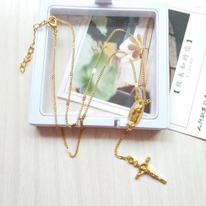 Hänge halsband diyalo metall guld färg vår fru av guadalupe medalj jungfru mary inri crucifix cross y-necklace kvinnors religiösa smycken