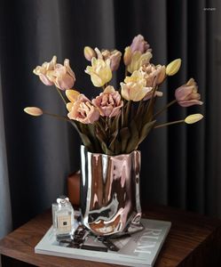 Dekorativa blommor antika flera kronblad tulpan bukett (5st/bunt) riktig beröring silikon hem dekoration konstgjord blomma bröllop -