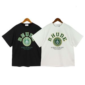 Tasarımcı Moda Giyim Erkek Tees Tshirt Rhude Yaz 2023 Yeni Gevşek Tasarım Mektubu Baskı Yüksek Sokak Erkekler Kadınlar Aynı Kısa Kollu T-Shirt