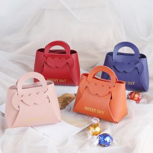 Confezione regalo 10PCS Double Love Borse in pelle Borsa bomboniera per mini borsa per ospiti Scatola per imballaggio di caramelle Distribuzione all'ingrosso