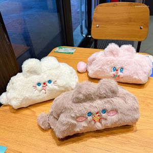 Söt koreansk tecknad plysch blyertsfodral kawaii student stationer hög kapacitet skolförsörjning lambwool väska