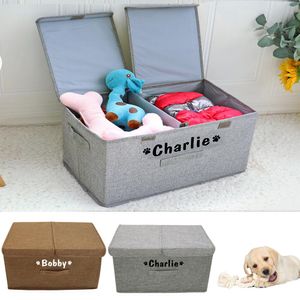 Tillbehör Personlig hundförvaringskorg Fällbar husdjur Förvaringslåda Gratis tryck Namn Paw Dogs Baskets For Dogs Toy Clothes Shoes With Lid