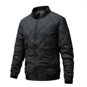 Herrjackor quiltade vadderade för män upp vinter varm modejacka casual pläd stand-up zip windproof outwear