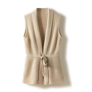 Sweaters Temperament V neck waistband pure wool woman sweater cardigan sleeveless sweater loose clip languid lazy 100 wear vest