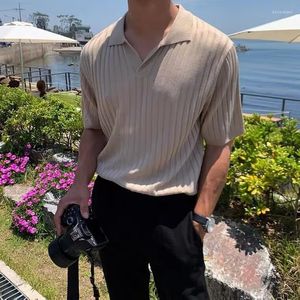 Herrpolos mäns polo skjorta 2023 harajuku koreansk stickad topp ungdomsmode högkvalitativ V-ringning Tees Knitwear Spring Summer For Men