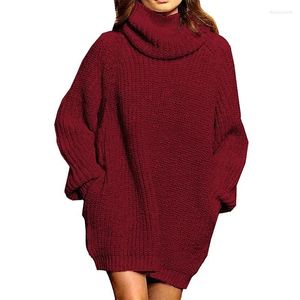 Damenpullover, übergroß, langärmelig, Rollkragenpullover, Strickpullover für Damen, einfarbig, weißer Pullover, modisches Kleid mit doppelten Taschen