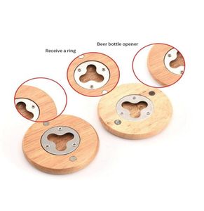 New Wooden Round Shape Bottle Opener Coaster Fridge Magnet Decoration Beer Bottle Opener Factory whole1158474