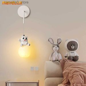 Wall Lamps Creative Little Bear Bedside Wall Lamp Pendant Light for Kid's Room Dining Room Bedroom Art Moon Hanging Lights Home Decoration Q231127