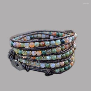 Strand Bohemian Leather Rope Semi Precious Stone Stoned Breaded Bracelet for Women Charm Bangels Jóias por atacado