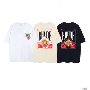 Projektantka odzieży moda Tshirt High Street Br Rhude Nowa karta Letter Druk Pary Letni bawełna luźna koszulka z krótkim rękawem