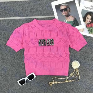 2024Rhinestone Letter T Shirt Womens Topps Designer Stickade Tees Sexig ihålig tröja Multi Color