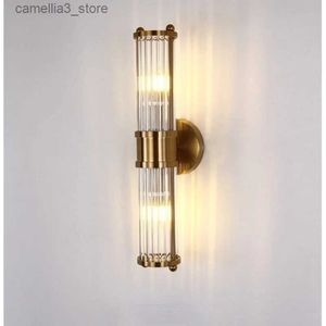 Wall Lamps Luxury Crystal Wall Lamps for Living Room Bedroom Bedside Sconce Lighting Decoration Home Bedside Light Gold Glass Rod Aisel E14 Q231127