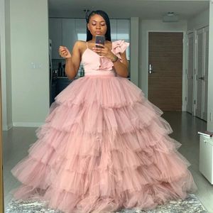 Capris Ball Gown Dusty Pink Cake Tulle Skirts 2020 Streetwear Custom Made Tiered Long Skirt Women Party Gown Maxi Tulle Skirt