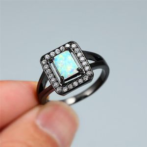 Wedding Rings Square Birthstone Promise Love Engagement Ring Boho Female White Fire Opal Stone Vintage Black Gold For Women