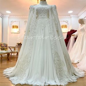 Lussuoso abito da sposa islamico musulmano 2024 Elegante Dubai Arabo Stile Country Abiti da sposa Appliques Corsetto in pizzo Chiesa Abito da sposa Appliques Robe De Mariage