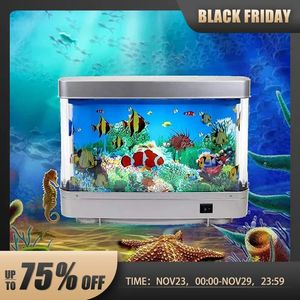 Decorative Objects Artificial Tropical Fish Tank Lamps Aquarium Decor Virtual Ocean in Motion Night Light For Children Halloween Christmas Gift Toy 231124