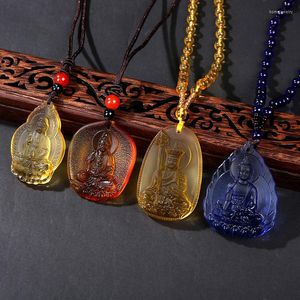 Pendant Necklaces Shurangama Mantra Necklace For Women Ancient Glass Buddha Bless Amulet Statue Guanyin Bodhisattva Men Jewelry