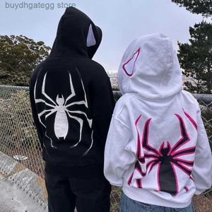 7in6 Erkek Hoodies 2023 Avrupa Cadılar Bayramı Kişiselleştirilmiş ve Kadın Y2K Çiftleri Büyük Örümcek Adam Zip Hoodie