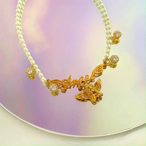 ペンダントネックレスZzyy韓国チャームパールレター女性のための天使のネックレス